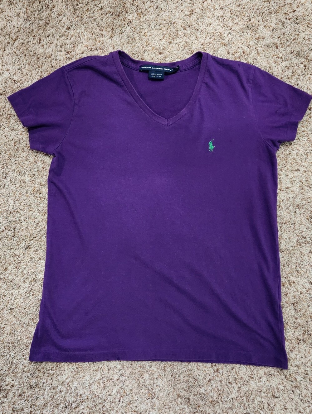 Ralph Lauren Purple V-Neck Short Sleeve Tee with Green Pony Small